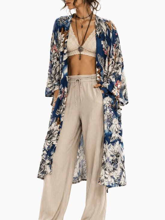 Jaase Other - Jaase Women's M Floral Kimono Open Front Duster Artsy Boho Resortwear Maximalist